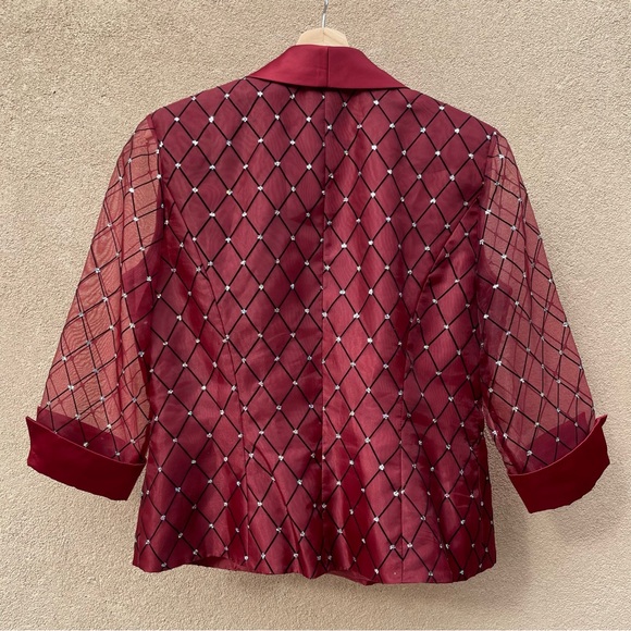R&M Richards Holiday Burgundy Red Geometric Twinkle Blazer Sz 12 - Picture 2 of 6